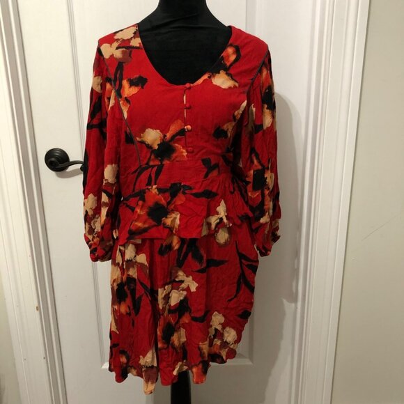 Band Of‎ The Free  Women's Red & Black Floral Button-Front Dress Size Medium NWT - Picture 1 of 8